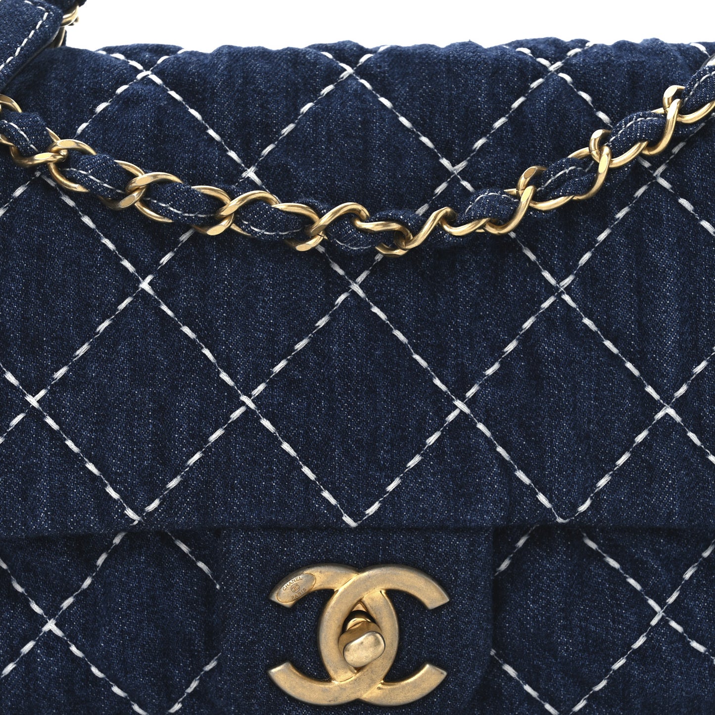Denim Quilted Medium Denim Trip Single Flap Blue