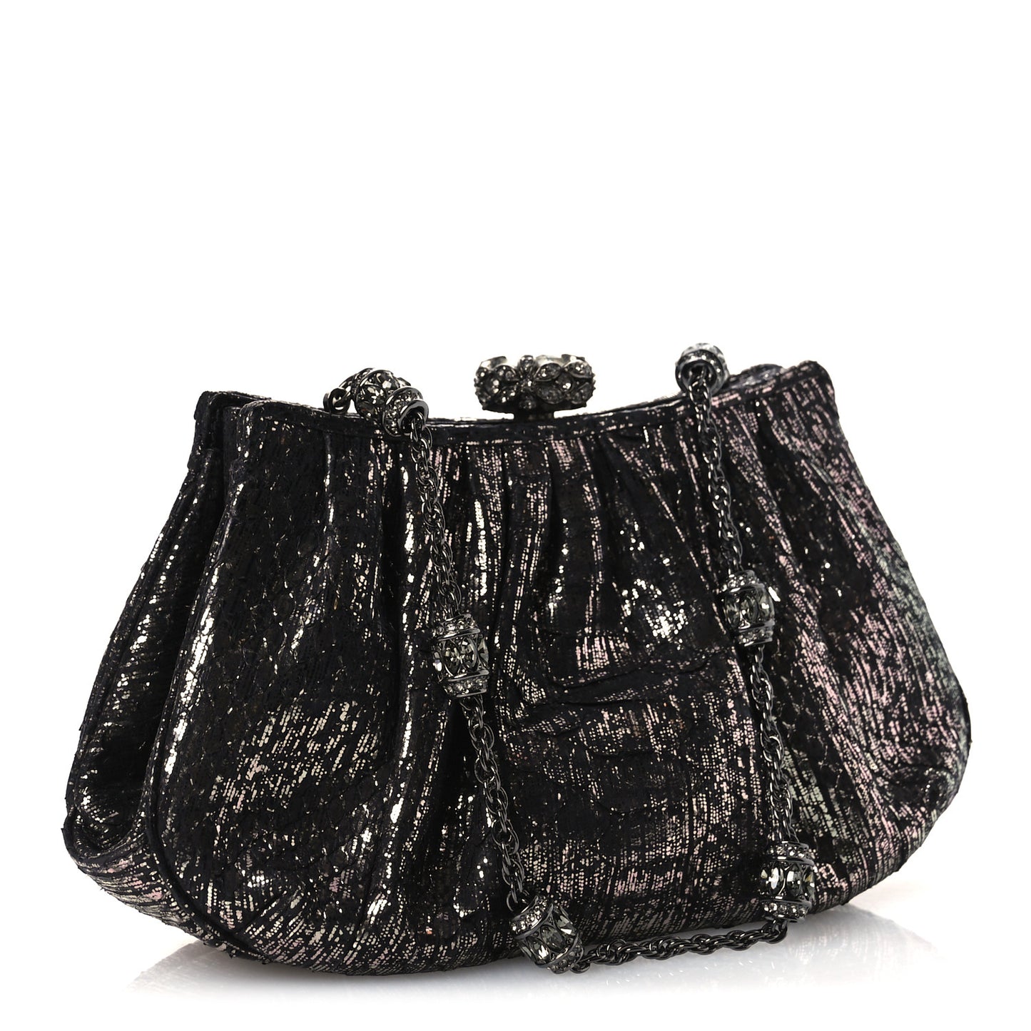 Snakeskin Crystal Evening Clutch Black Silver