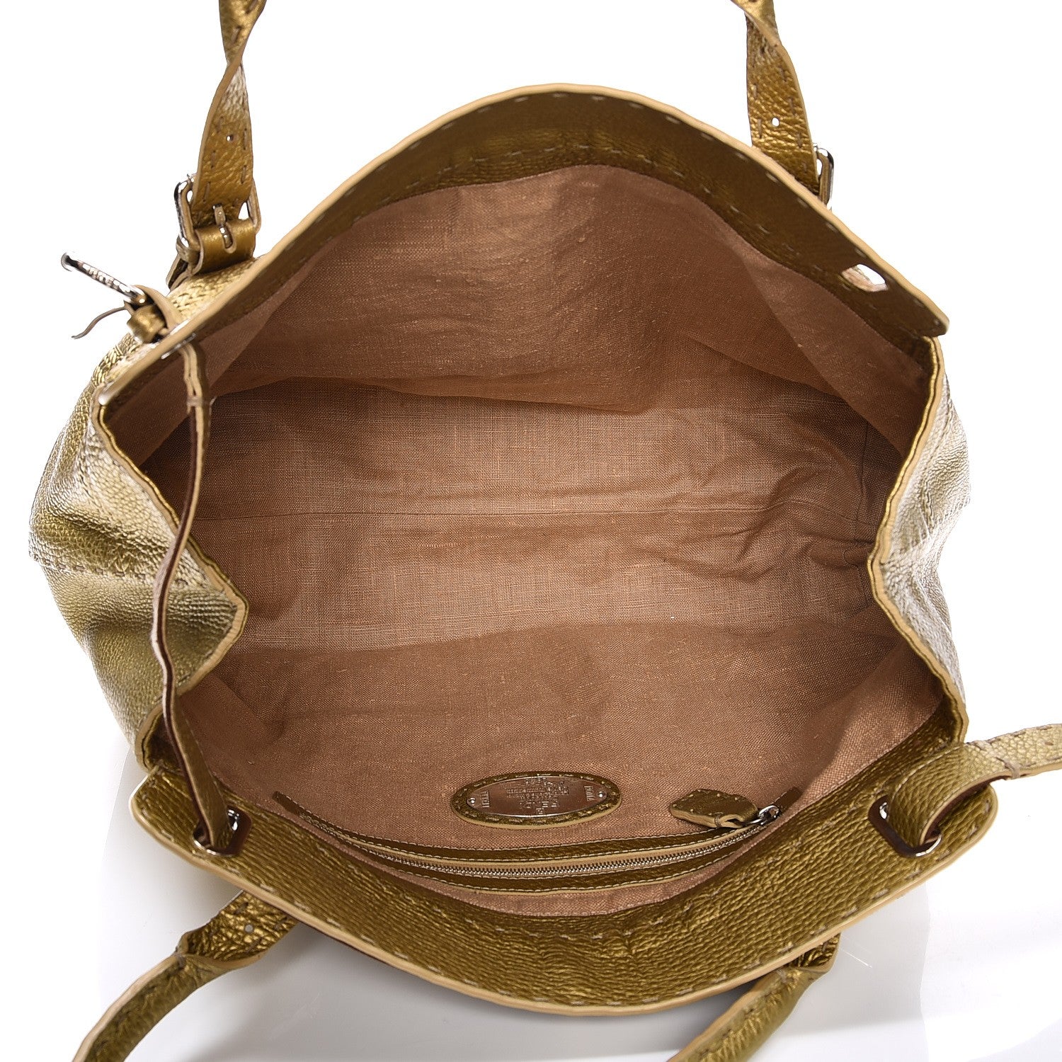 Fendi Calfskin Romano Selleria Large Villa Borghese Tote Gold 5 of 12