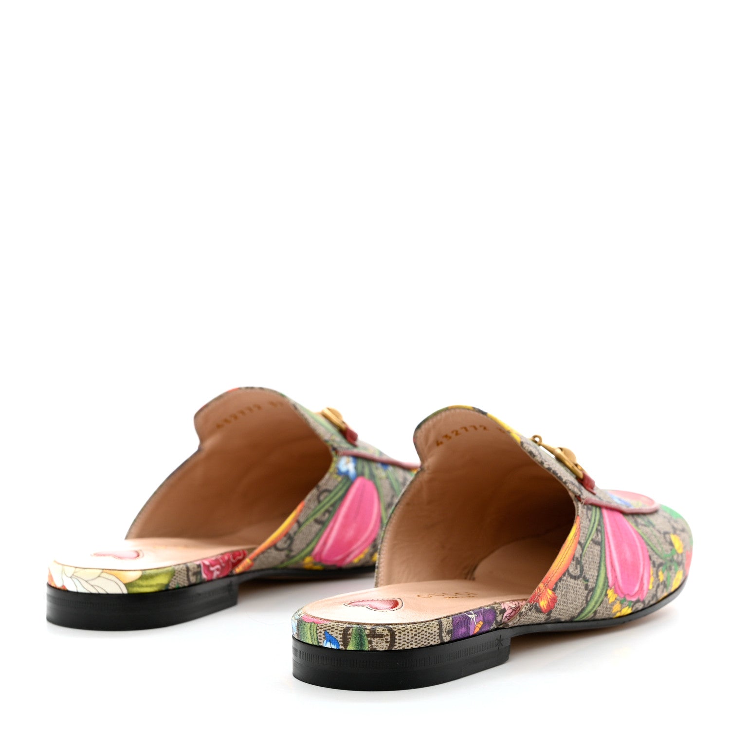 Gucci GG Supreme Monogram Flora Womens Princetown Slippers 37 Beige Ebony Multicolor Rosso 4 of 9