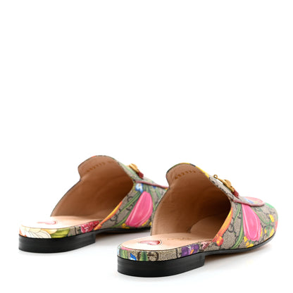 Gucci GG Supreme Monogram Flora Womens Princetown Slippers 37 Beige Ebony Multicolor Rosso 4 of 9