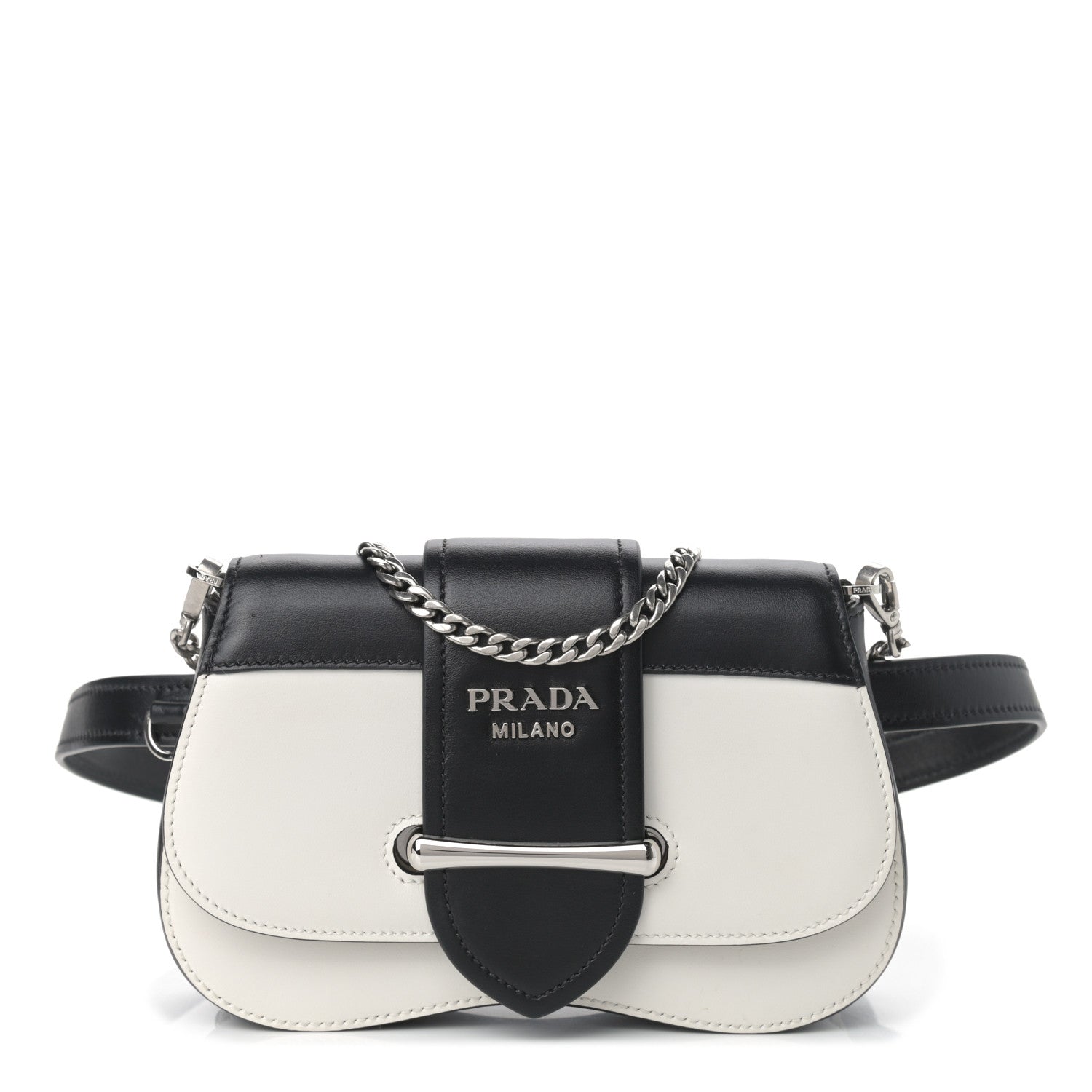 Prada City Calfskin Sidonie Belt Bag White Black 1 of 10