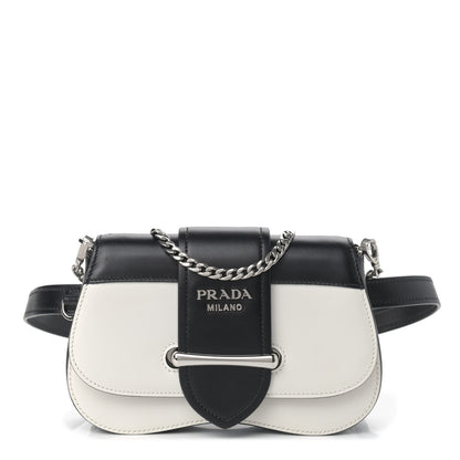 Prada City Calfskin Sidonie Belt Bag White Black 1 of 10
