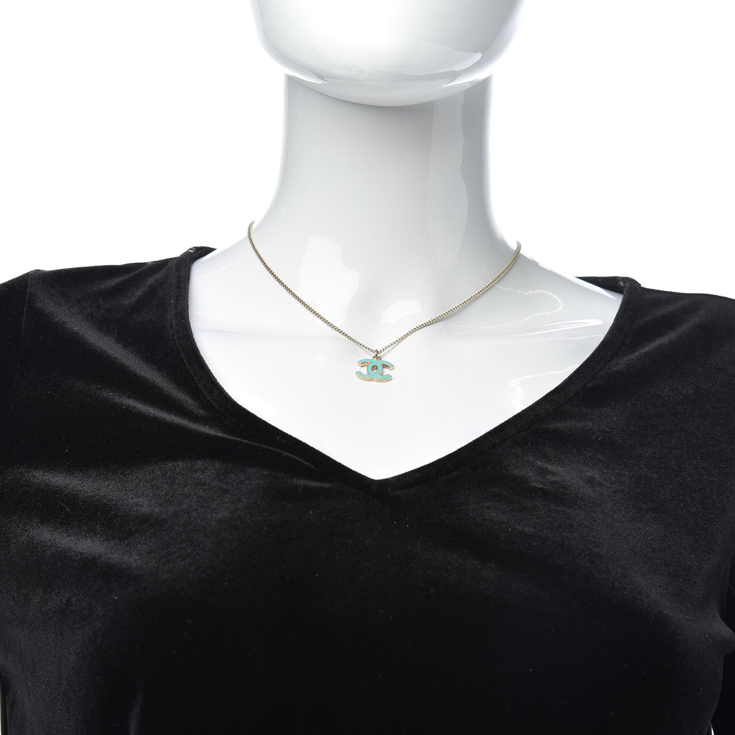 Chanel Enamel CC Necklace Blue Light Gold 2 of 5