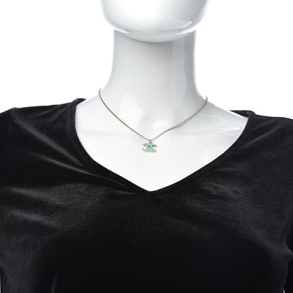 Chanel Enamel CC Necklace Blue Light Gold 2 of 5