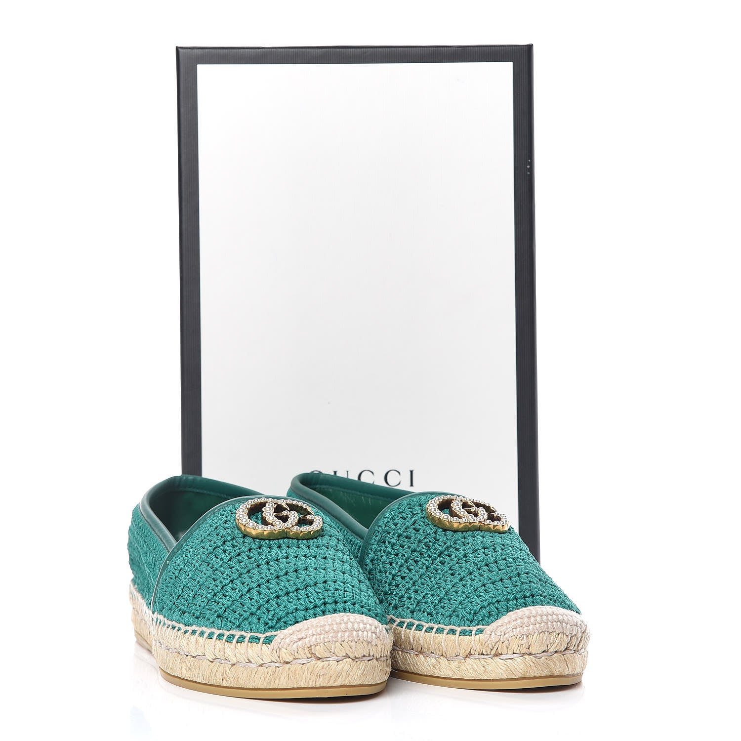 Gucci Cotton Crochet Pearly GG Marmont Espadrilles 39 Emerald 10 of 10