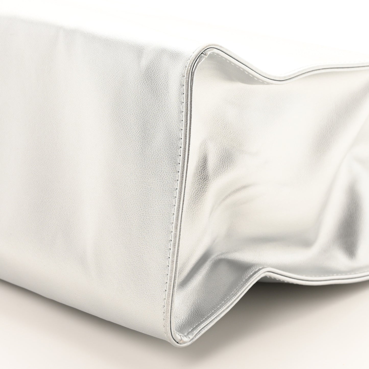 Metallic Vegan Leather Medium Shopping Bag Silver
