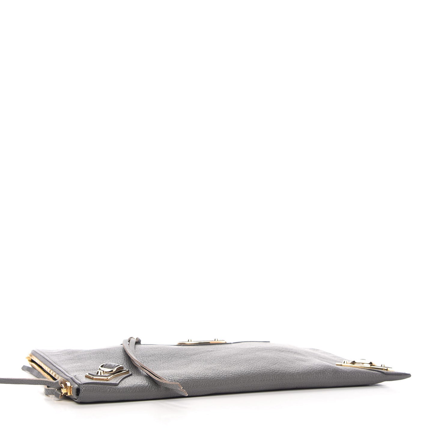 Chevre Gold Metallic Edge Hardware Pouch Gris Acier