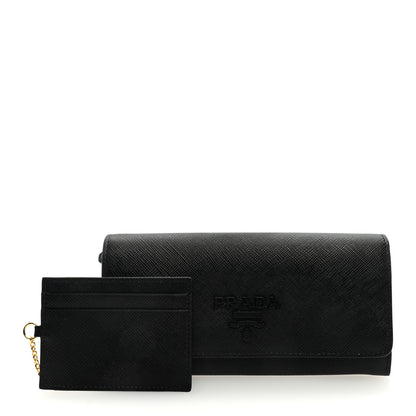 Prada Saffiano Metal Continental Flap Wallet Black 1 of 7