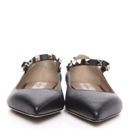 Valentino Garavani Pebbled Calfskin Rockstud Ankle Strap Ballerina Flats 35.5 Black 2 of 9