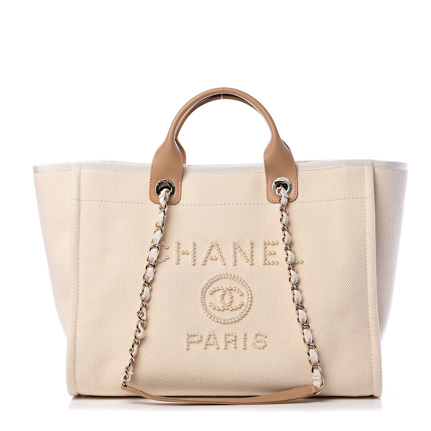 Chanel Canvas Pearl Medium Deauville Tote Ecru Beige 1 of 9