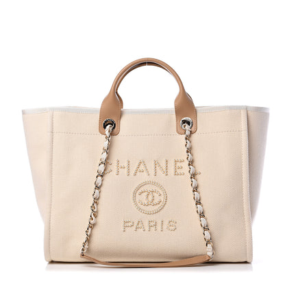 Chanel Canvas Pearl Medium Deauville Tote Ecru Beige 1 of 9