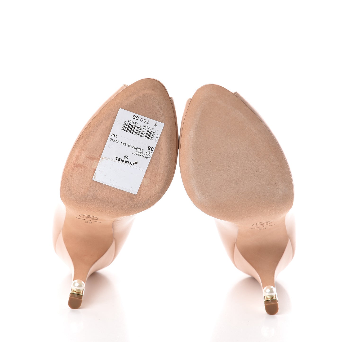 Lambskin Pearl Peep Toe Pumps 38 Light Beige