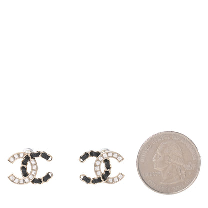 Chanel Crystal Baguette Lambskin Chain CC Vintage Allure Stud Earrings Black Gold 2 of 5