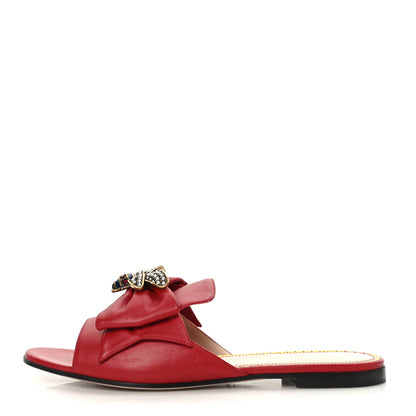 Gucci Nappa Queen Margaret Flat Slide Sandals 38 Hibiscus Red 1 of 7