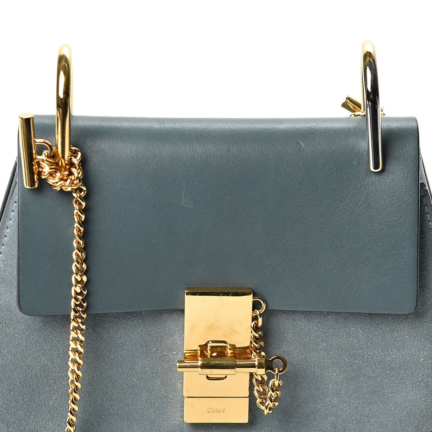 Chloe Suede Smooth Calfskin Mini Drew Shoulder Bag Cloudy Blue 7 of 11