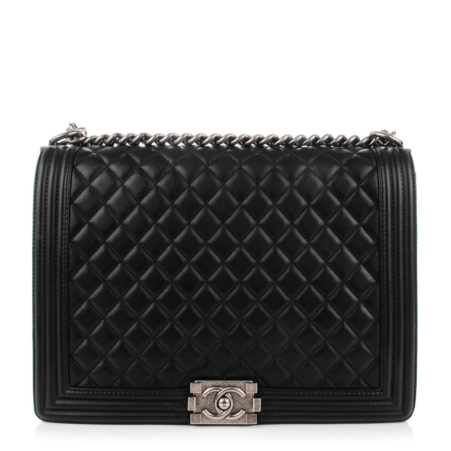 Lambskin Quilted Large Boy Flap Black