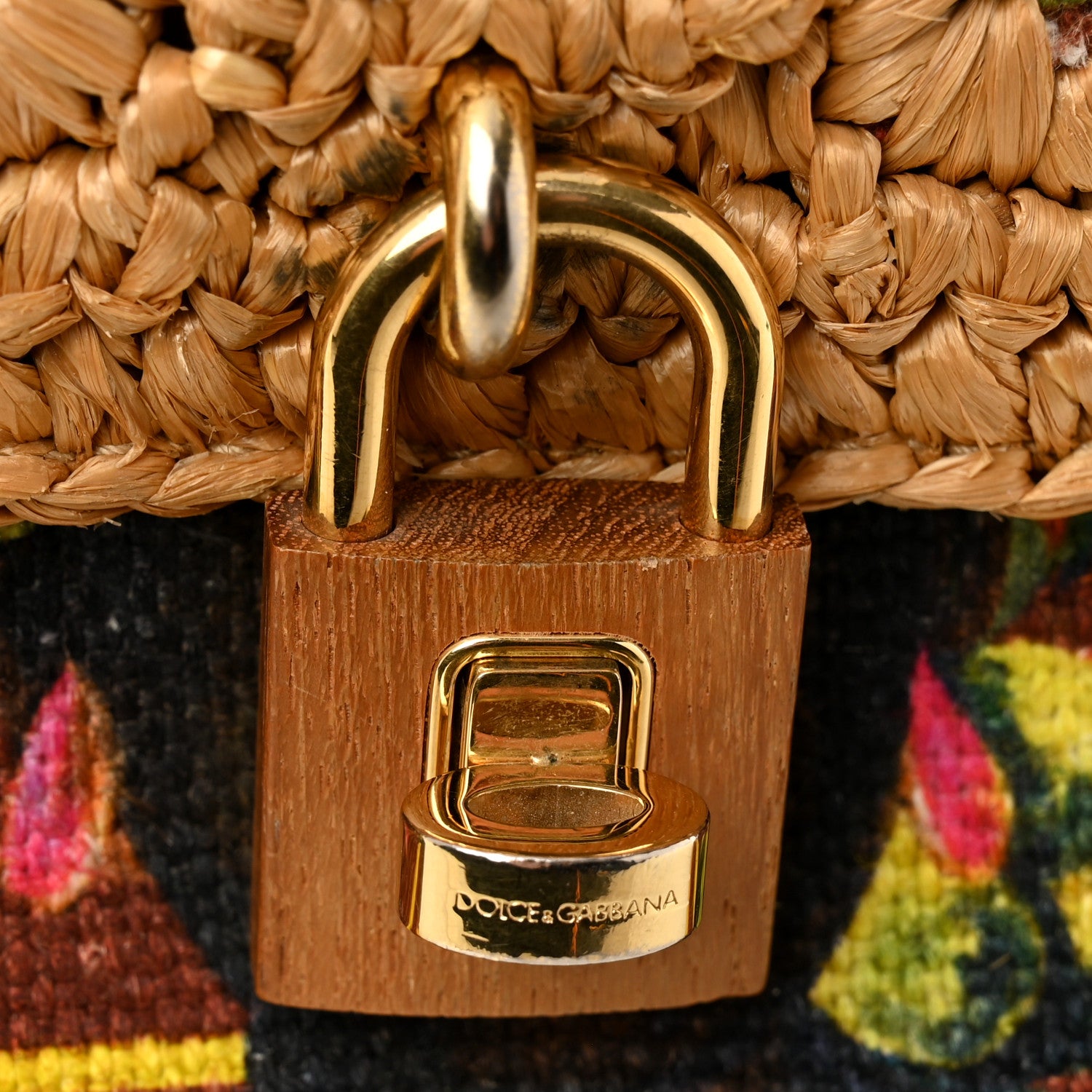 Dolce & Gabbana Raffia Crochet Embroidered Padlock Flap Satchel Beige Multicolor 11 of 12