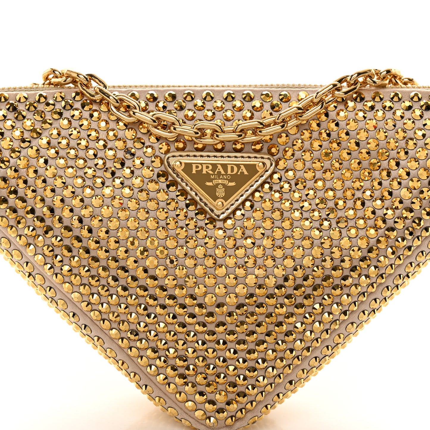 Satin Crystal Triangle Crossbody Pouch Platino