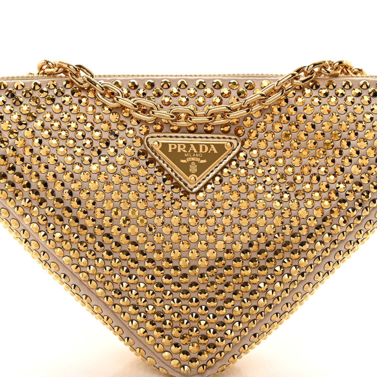 Prada Satin Crystal Triangle Crossbody Pouch Platino 8 of 10
