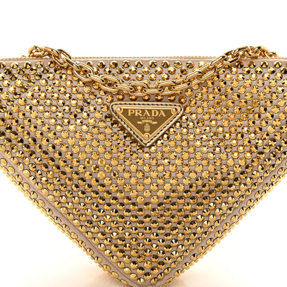 Prada Satin Crystal Triangle Crossbody Pouch Platino 8 of 10