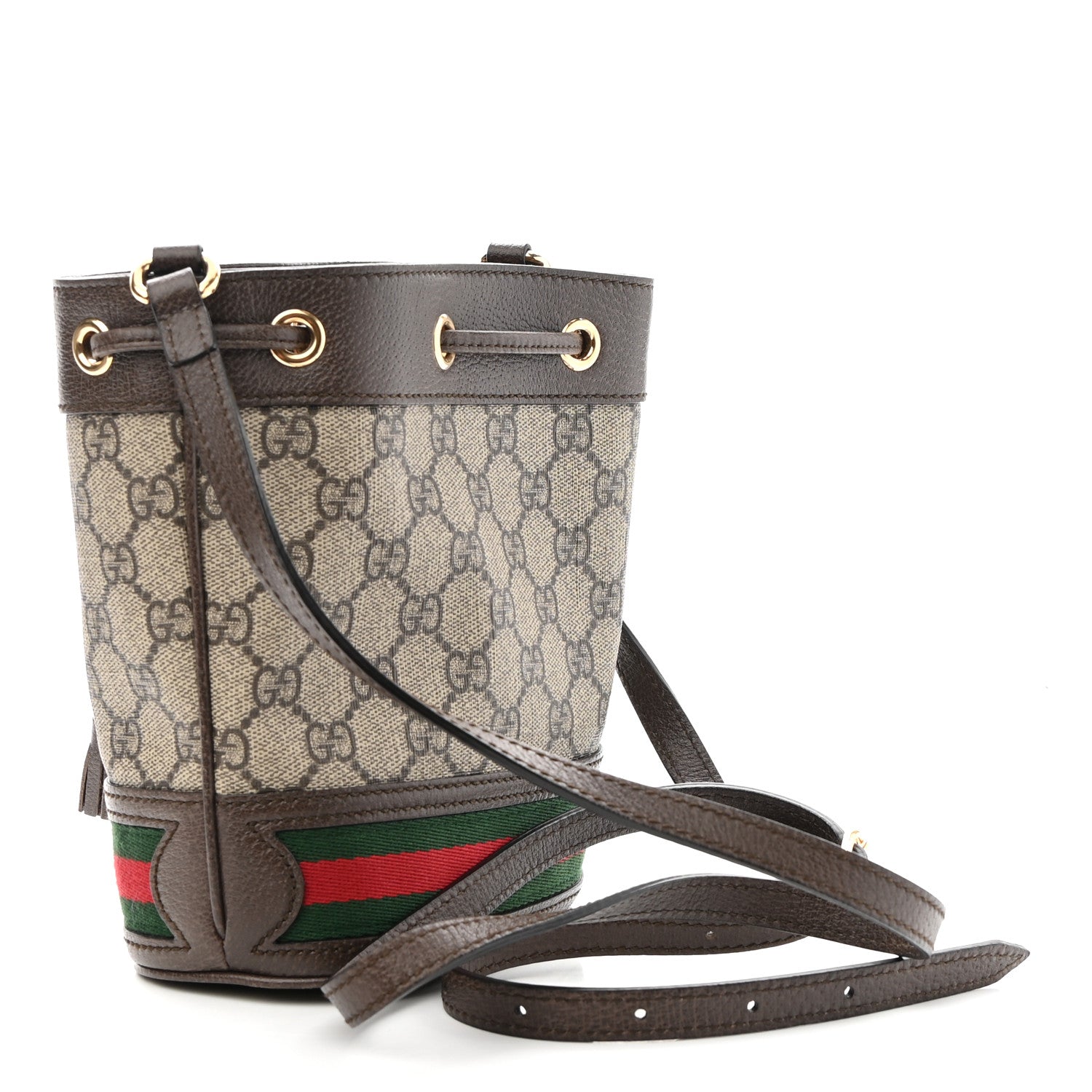 Gucci GG Supreme Monogram Web Mini Ophidia Bucket Bag Brown 3 of 10