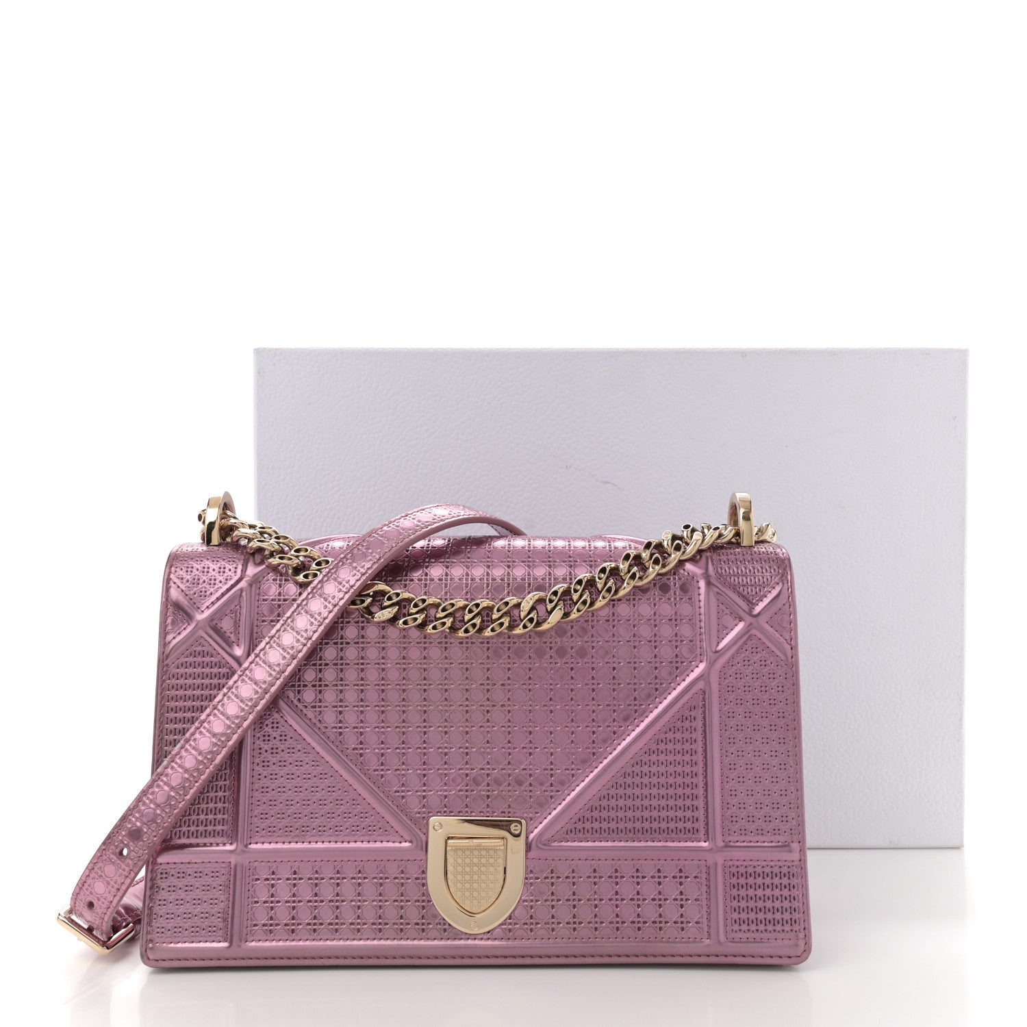 Christian Dior Metallic Patent Micro-Cannage Medium Diorama Flap Bag Pink 13 of 13