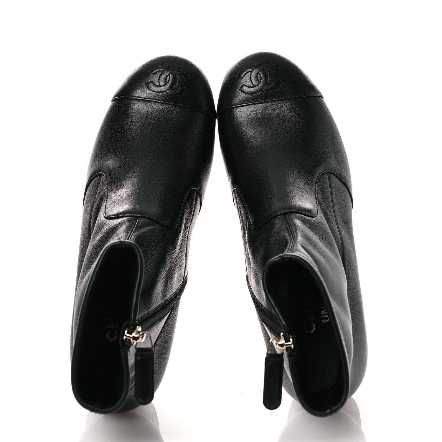 Chanel Stretch Lambskin Cap Toe CC Short Boots 36.5 Black 2 of 11