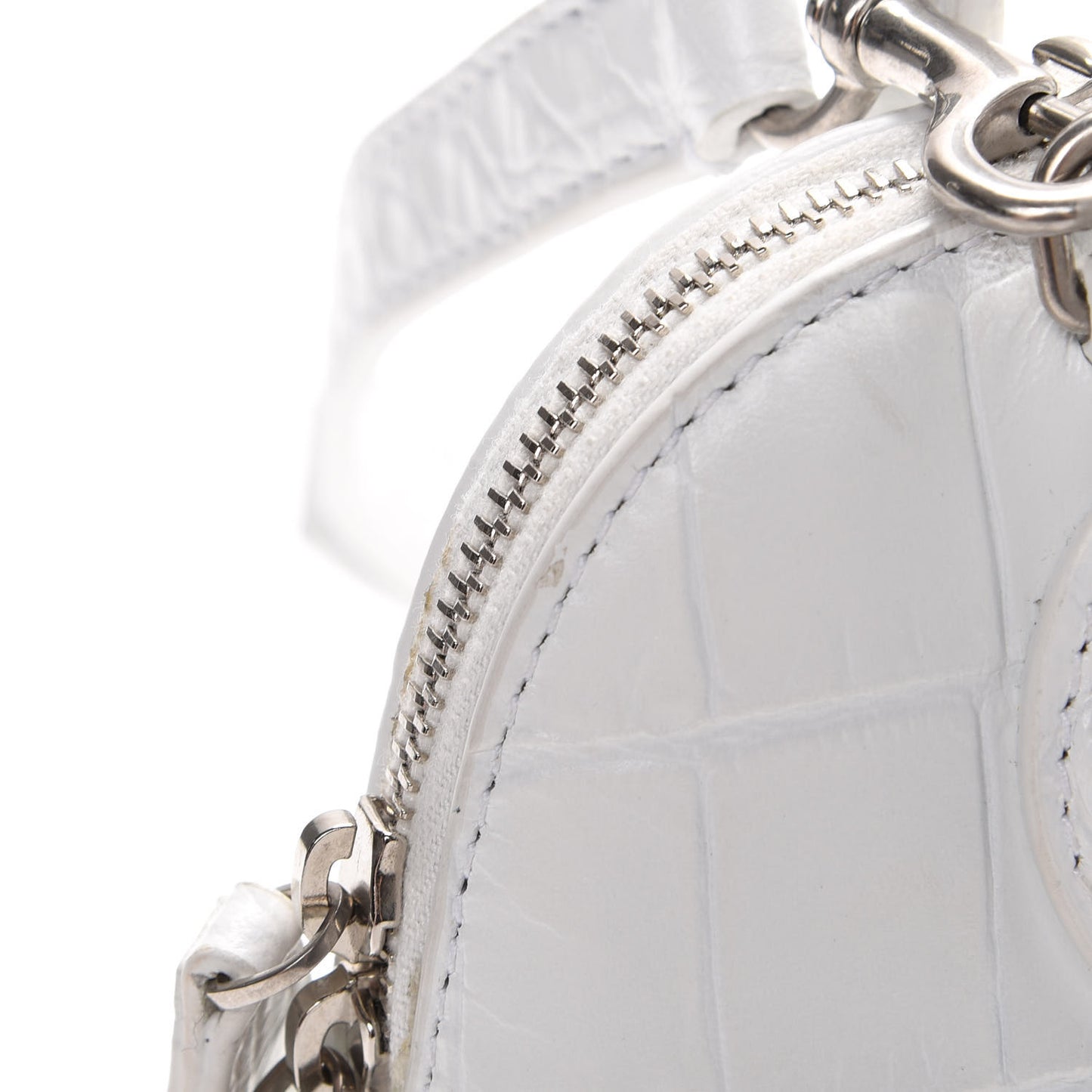 Calfskin Crocodile Embossed XXS Ville Top Handle Bag White Black