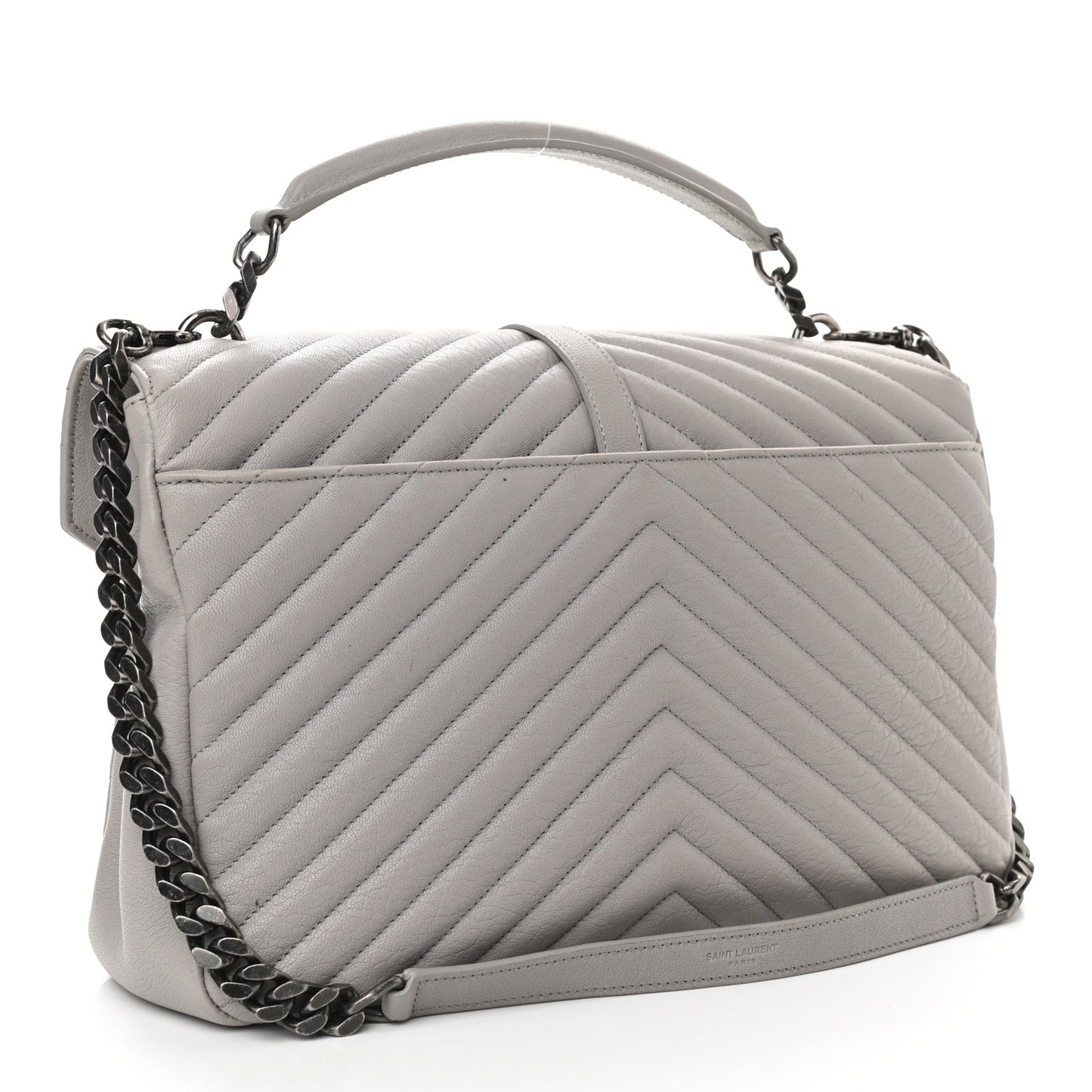 Sheepskin Matelasse Chevron Monogram Large College Satchel Light Grey
