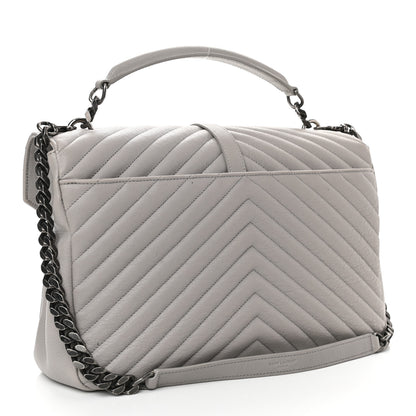 Saint Laurent Sheepskin Matelasse Chevron Monogram Large College Satchel Light Grey 3 of 11