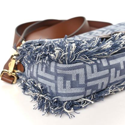 Fendi Denim Vitello Fringe FF Embroidered Baguette Myrtle Dark Nut 9 of 10