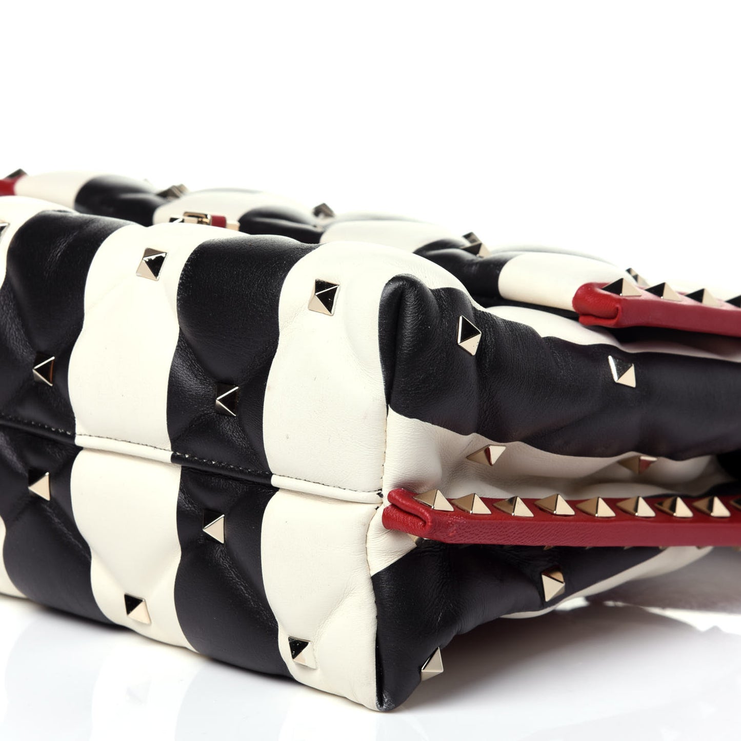 Nappa Striped Medium Candystud Top Handle Bag White Black