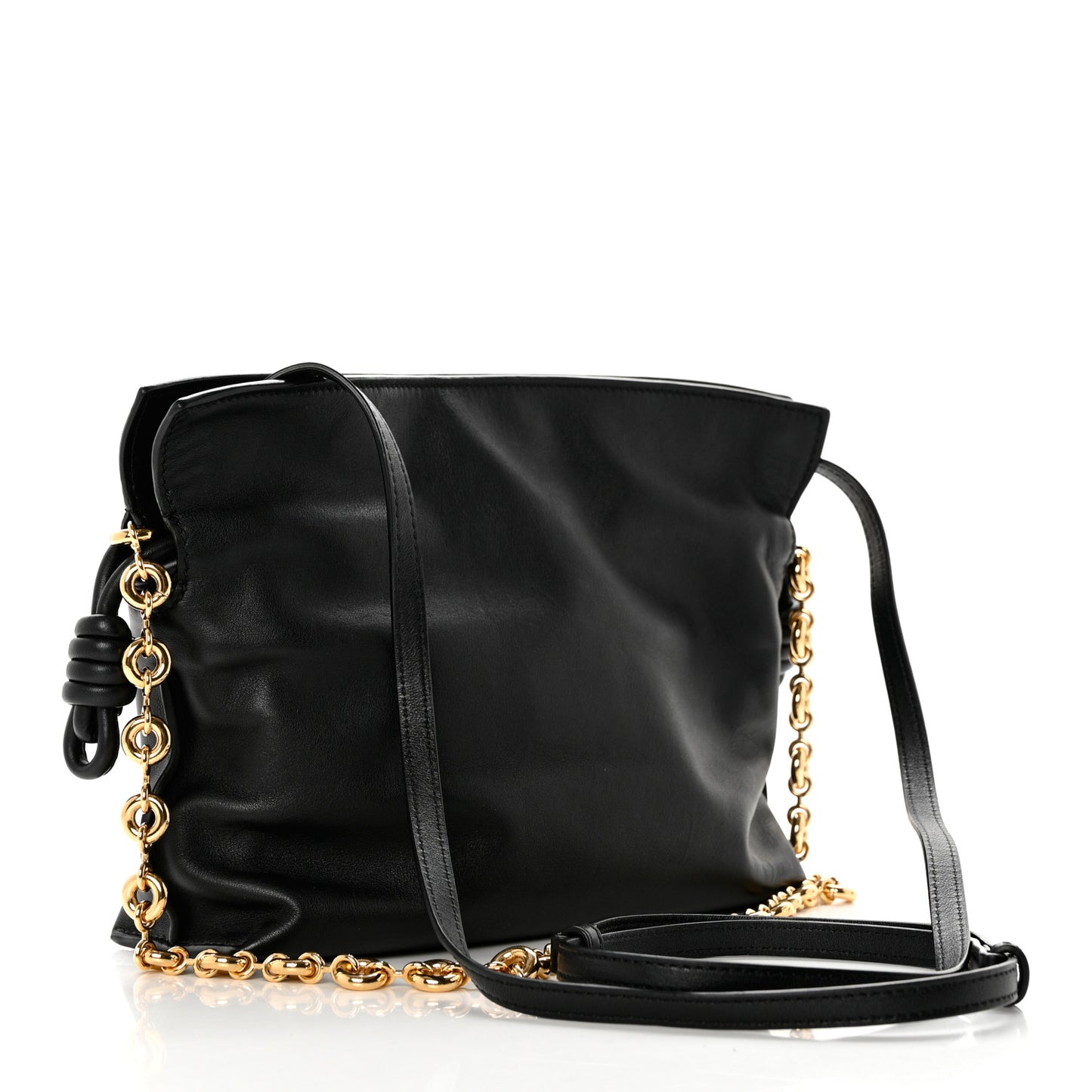 Nappa Calfskin Mini Flamenco Knot Clutch With Chain Black