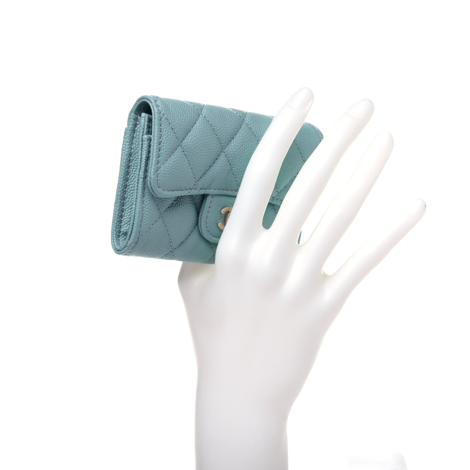 Chanel Caviar Quilted Flap Card Holder Wallet Light Blue 2 of 12