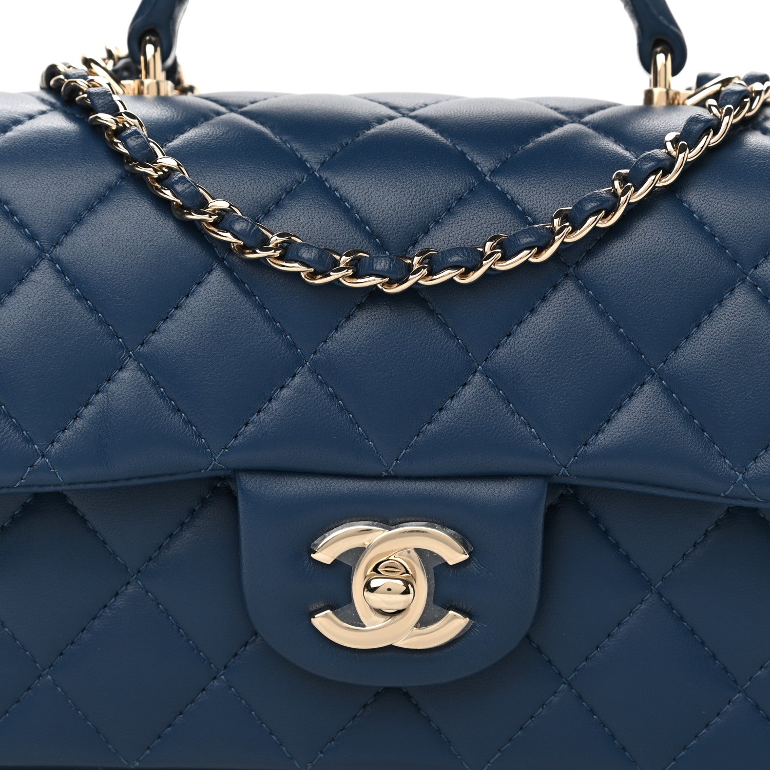 Chanel Lambskin Quilted Mini Top Handle Rectangular Flap Dark Blue 8 of 11