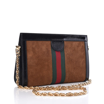 Gucci Suede Patent Web Small Ophidia Chain Shoulder Bag Nocciola Black 3 of 8