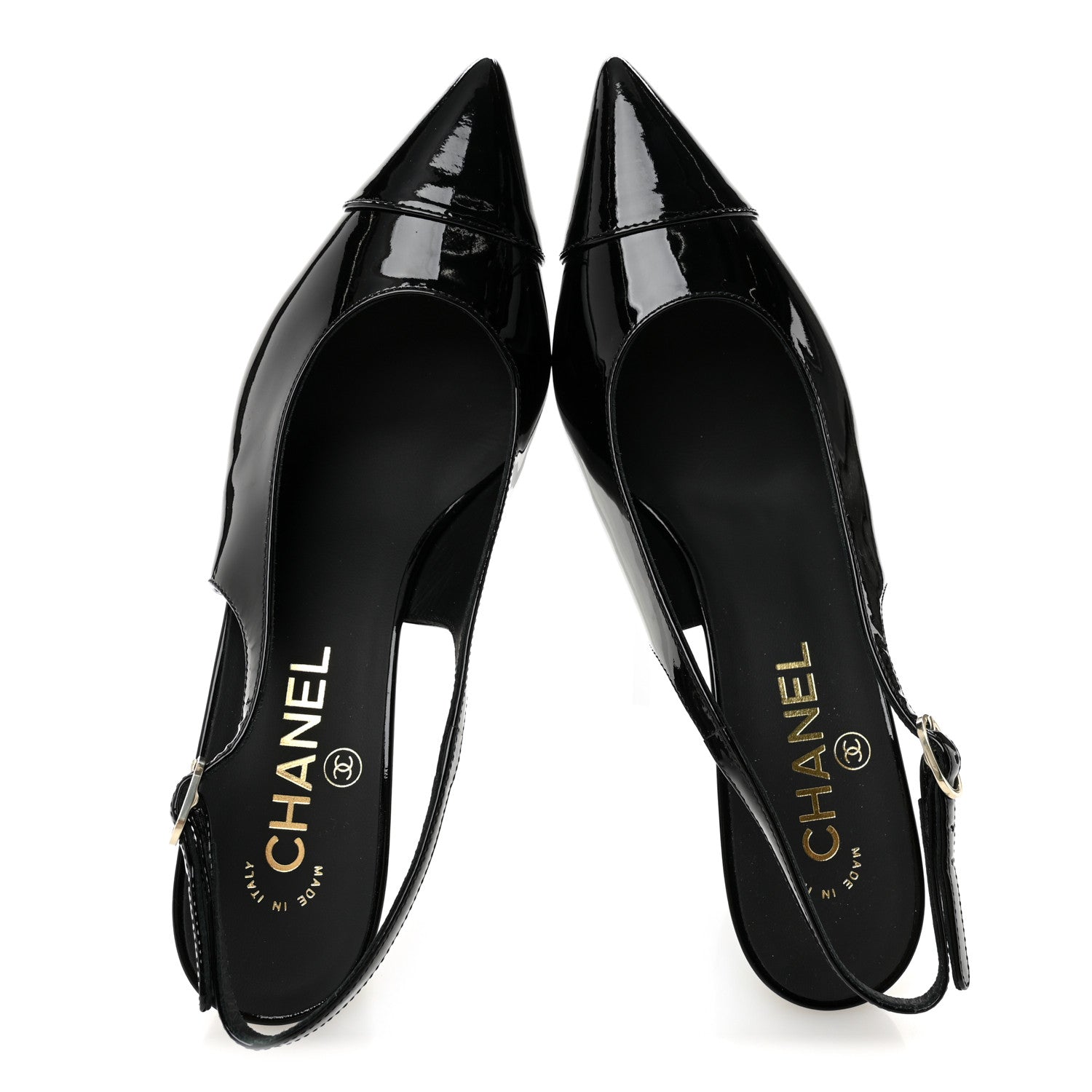 Chanel Patent Calfskin Cap Toe CC Slingback Pumps 36.5 Black 2 of 10