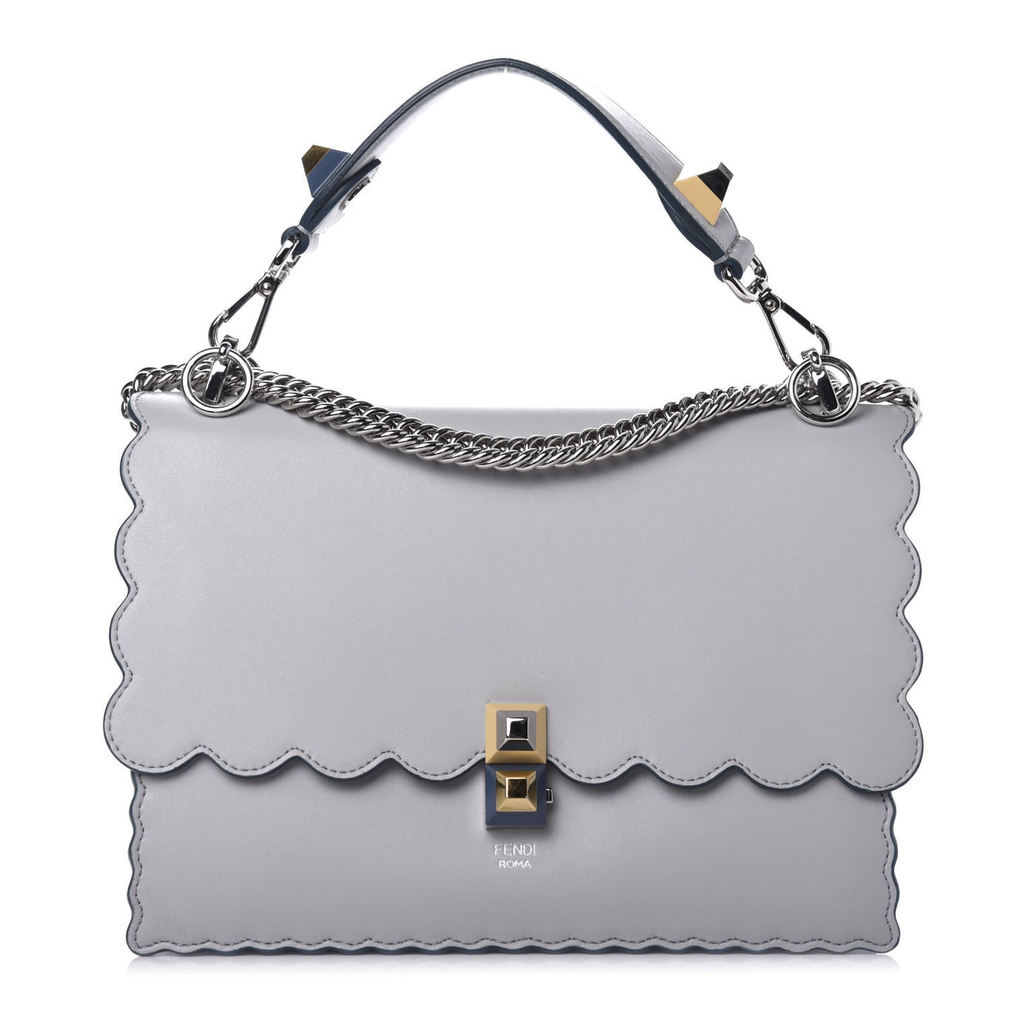 Vitello Liberty Scalloped Studded Kan I Shoulder Bag Grigio Perla