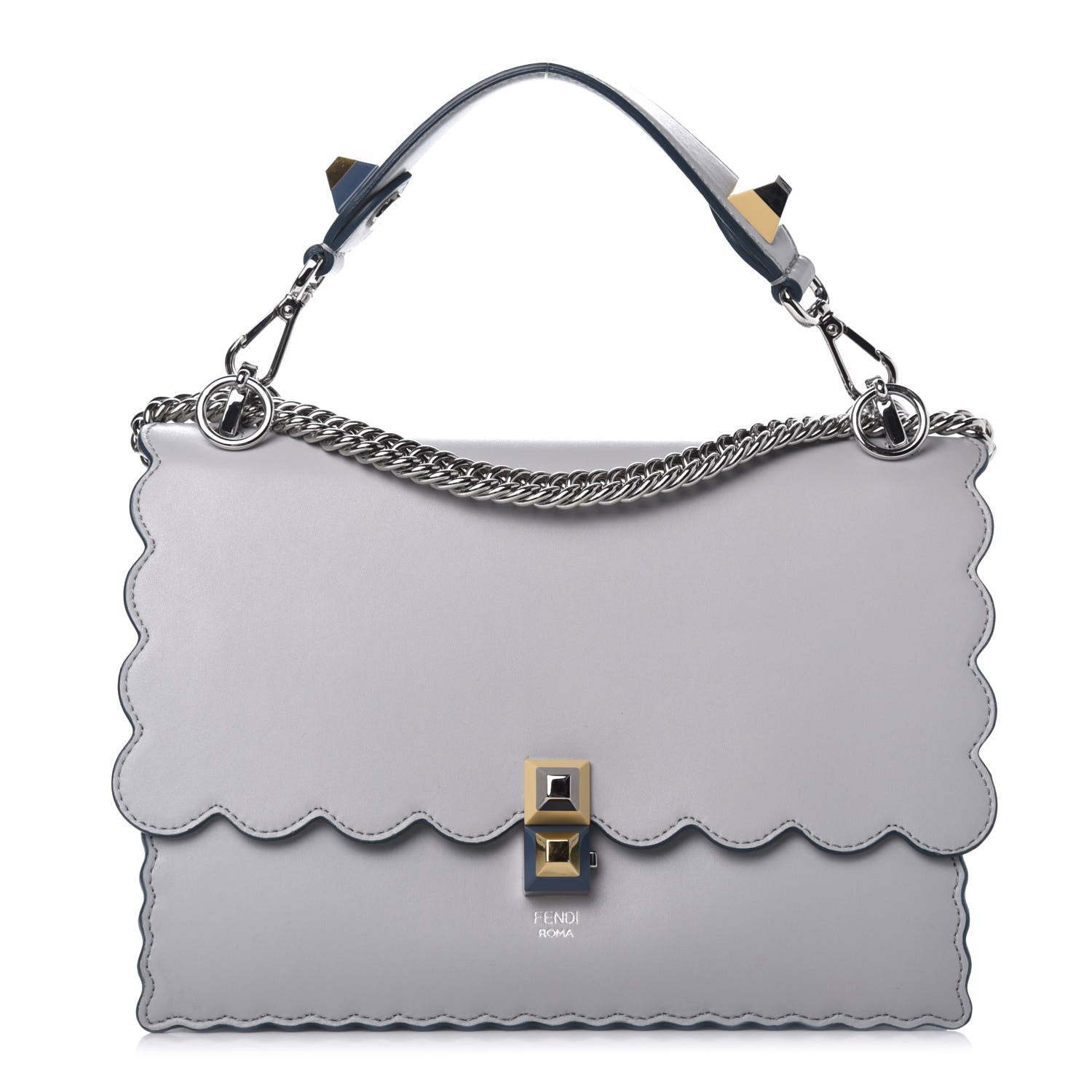 Fendi Vitello Liberty Scalloped Studded Kan I Shoulder Bag Grigio Perla 1 of 11