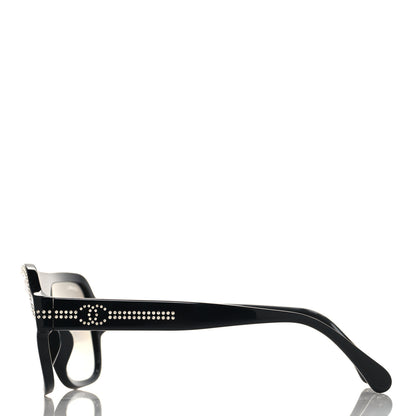 Chanel Acetate Crystal CC Shield Sunglasses 71432A Black Silver 3 of 8