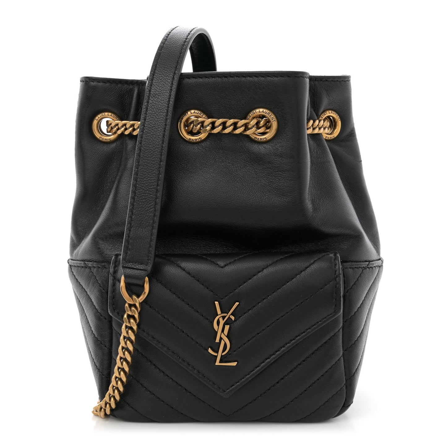 Lambskin Matelasse Monogram Joe Nano Bucket Bag Black