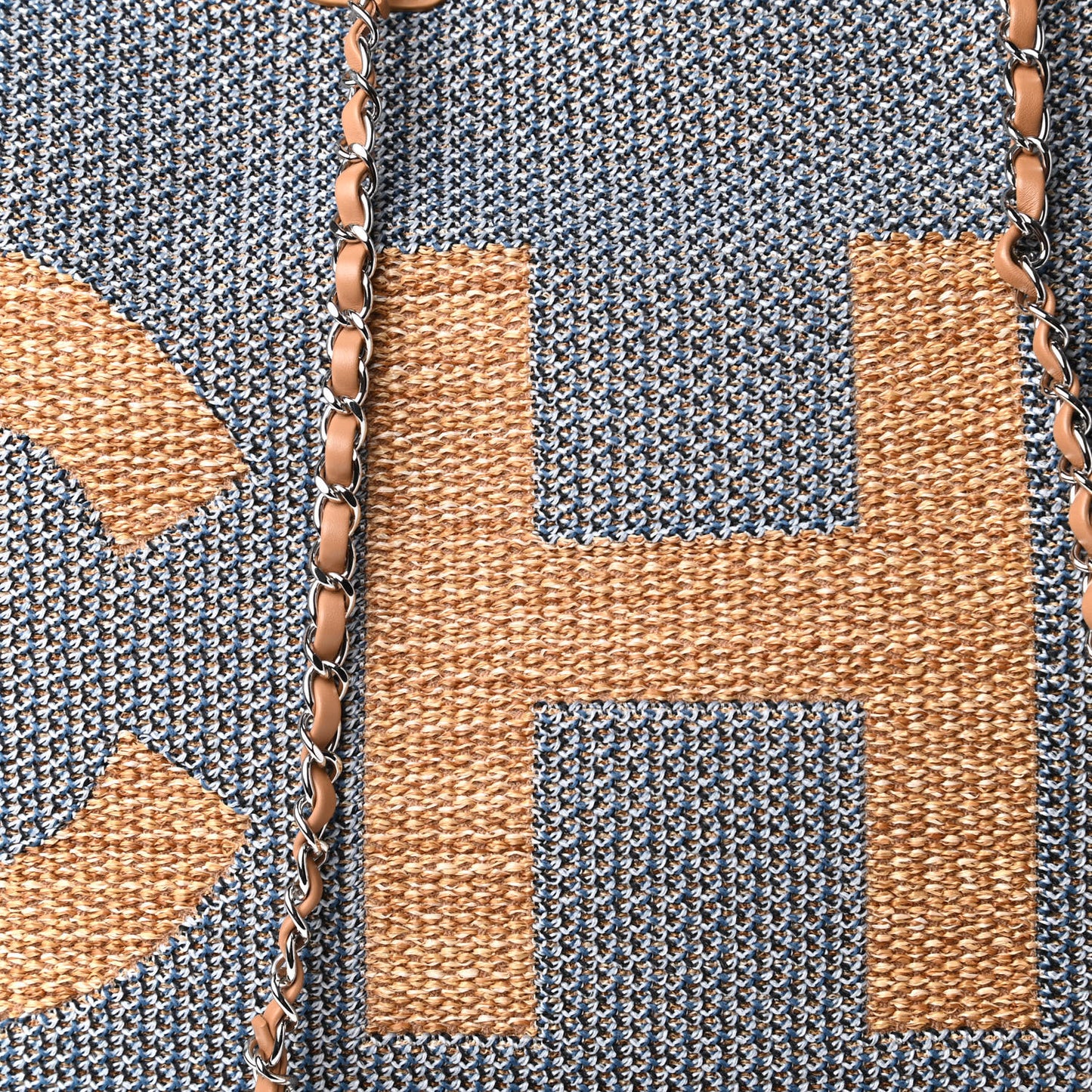 Mixed Fibers Large Shopping Bag Blue Beige