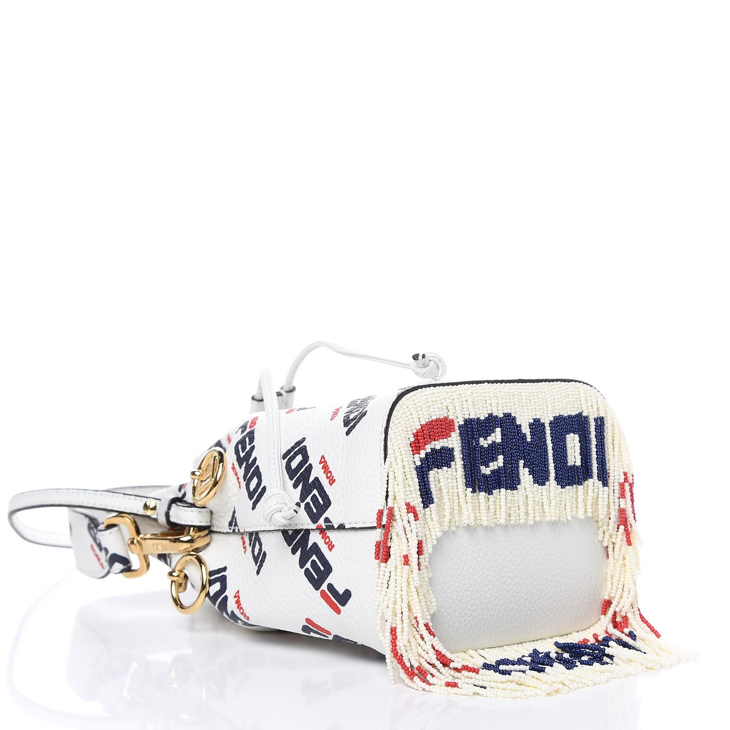 X FILA Calfskin F is Fendi Mania Fringe Mini Mon Tresor Bucket Bag White