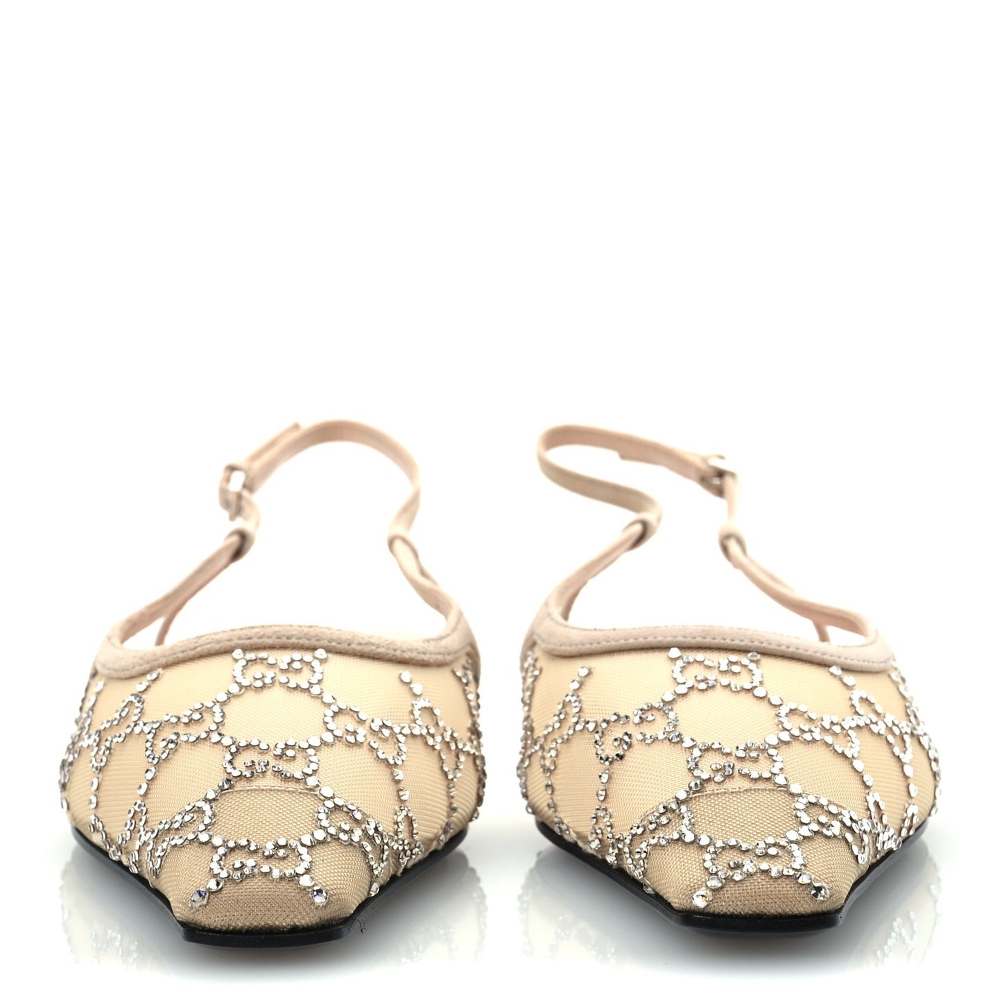 Suede Mesh Crystal GG Monogram Slingback Ballet Flats 39 Light Powder Skin Rose