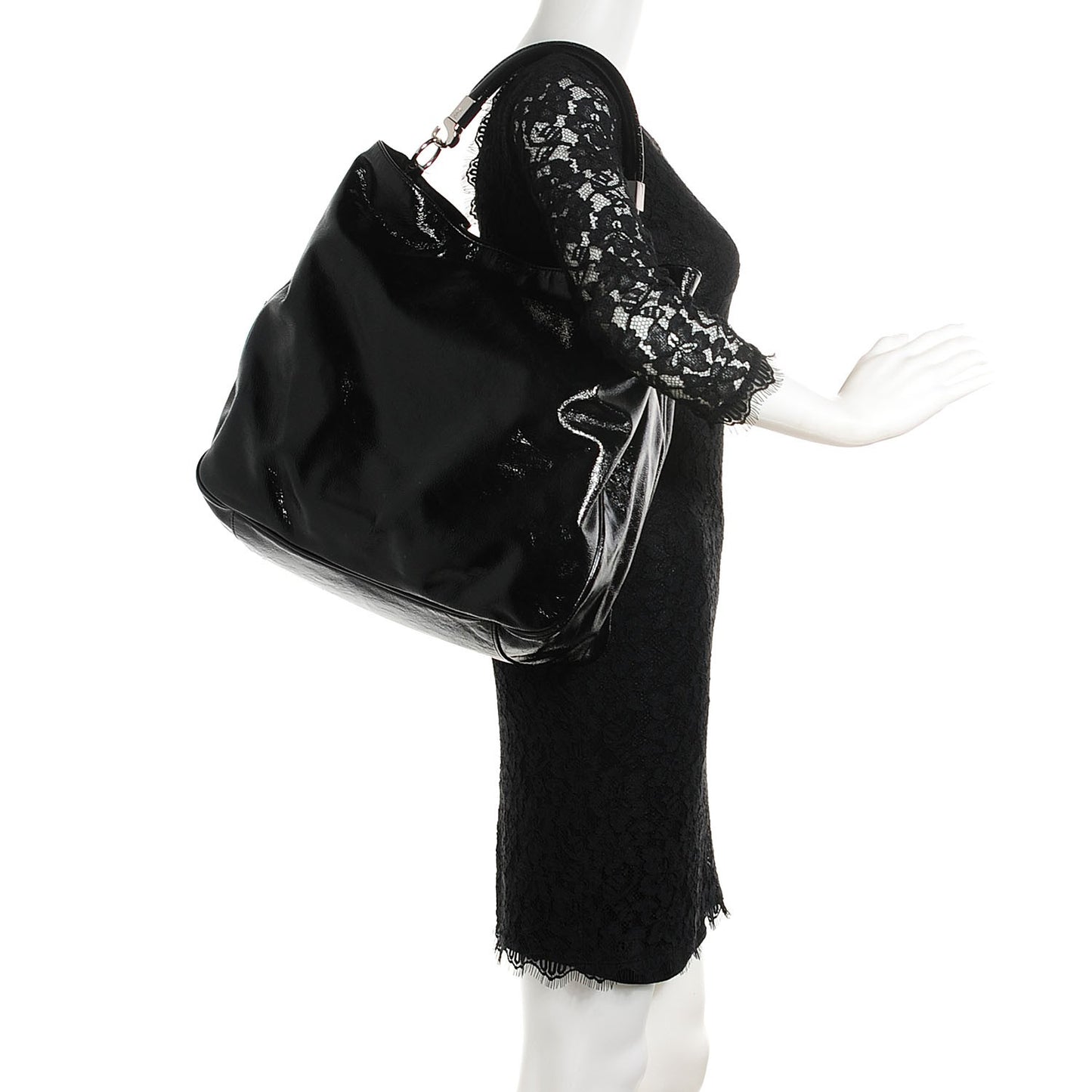 Textured Patent Large Roady Hobo Black