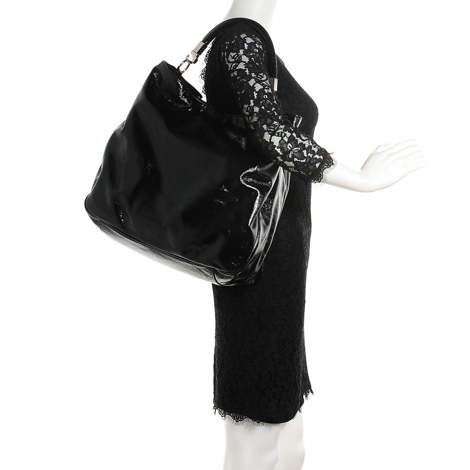 Saint Laurent Textured Patent Large Roady Hobo Black 2 of 7
