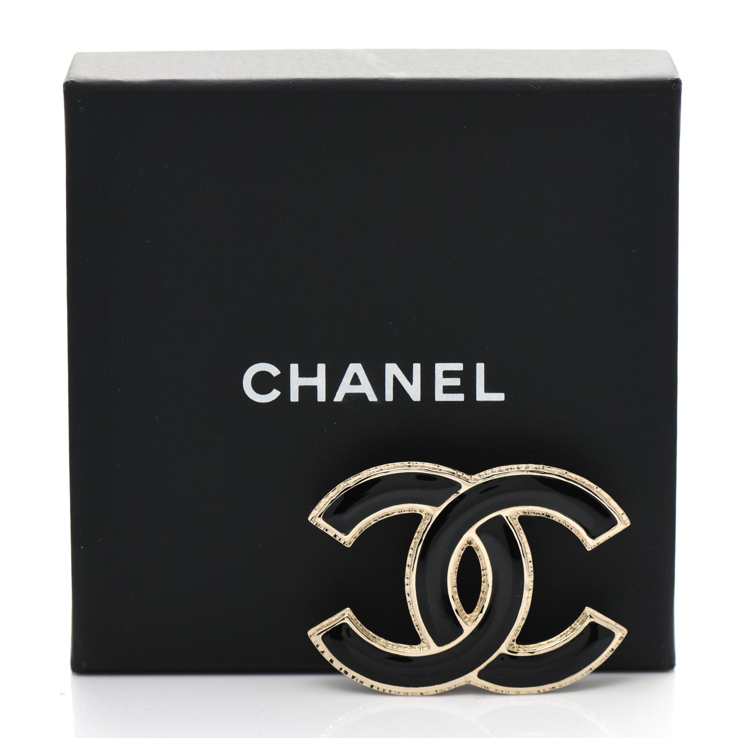 Metal Enamel CC Brooch Black Light Gold