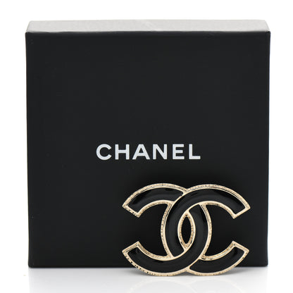Chanel Metal Enamel CC Brooch Black Light Gold 6 of 6