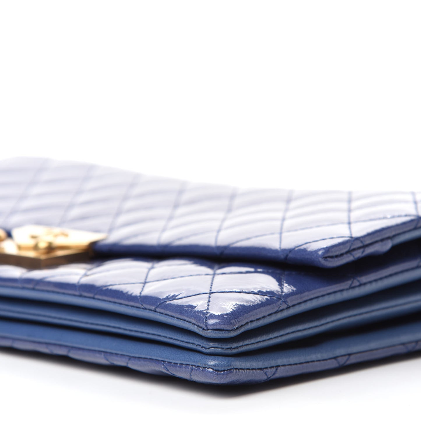 Patent Quilted 3 Pocket Accordion Flap Blue
